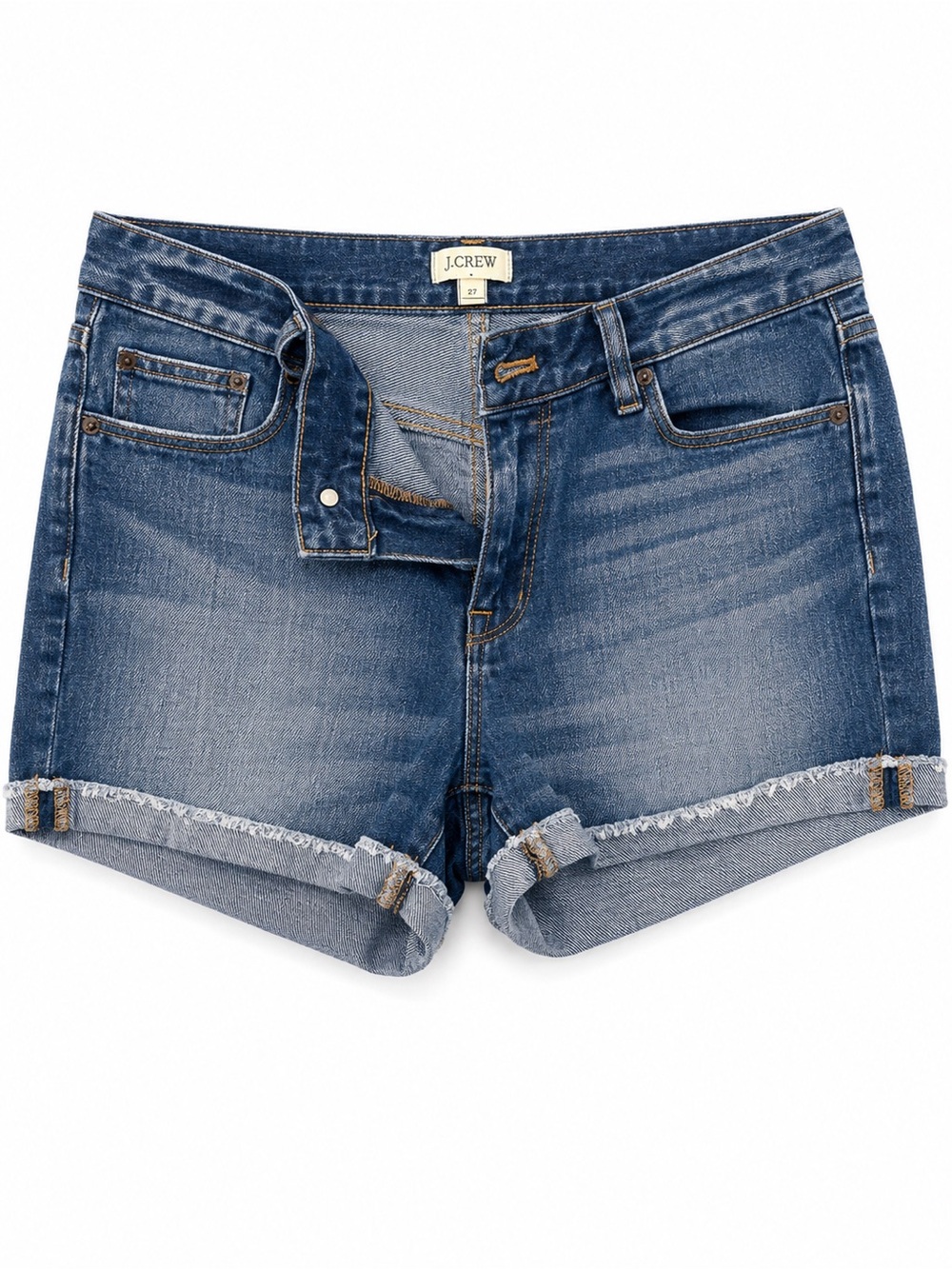 J. Crew Women's Midwash Blue Rolled Hem Denim Shorts
